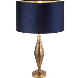 EU84631AZ Rye Table Lamp - Antique Brass Metal & Navy Velvet Shade Searchlight