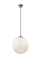 6066SB Atom II Satin Brass Globe Ceiling Pendant Light - Opal Shade Searchlight