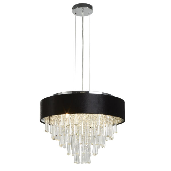 50818-5BK Glamour 5Lt Pendant/Semi-Flush- Black Velvet & Clear Crystal Searchlight