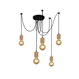50213-5NA Spinny 5Lt Lampa wisząca - drewno & czarny Metal Searchlight