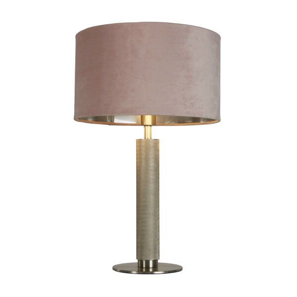 EU65721PI London Table Lamp- Knurled Satin Silver & Pink Velvet Shade Searchlight