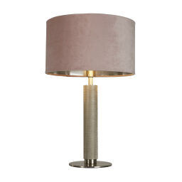 EU65721PI London Table Lamp- Knurled Satin Silver & Pink Velvet Shade Searchlight