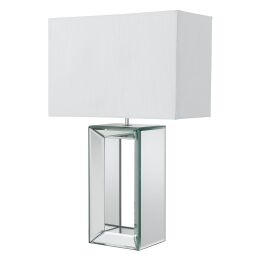 EU1610 Mirror Lampa stołowa - Mirrored Base & biały Faux Silk Shade Searchlight