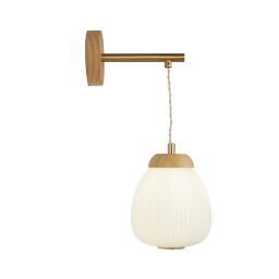 31412-1NA Ella Wall light - Brass Metal, Wood & Opal Ribbed Glass Searchlight