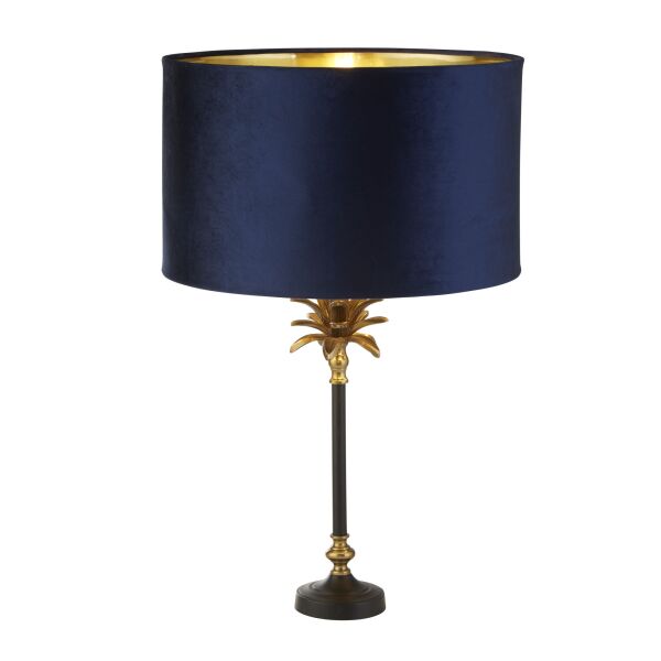 EU81211AZ Palm Table Lamp - Black & Brass Metal & Navy Velvet Shade Searchlight