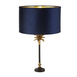EU81211AZ Palm Table Lamp - Black & Brass Metal & Navy Velvet Shade Searchlight