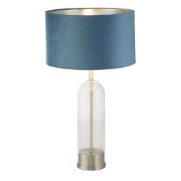 EU81713TE Oxford Table Lamp - Glass, Satin Nickel, Teal Velvet Shade Searchlight