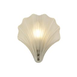 28980SS Shell 1Lt Wall Light, Satin Silver Metal &Frosted Glass IP44 Searchlight