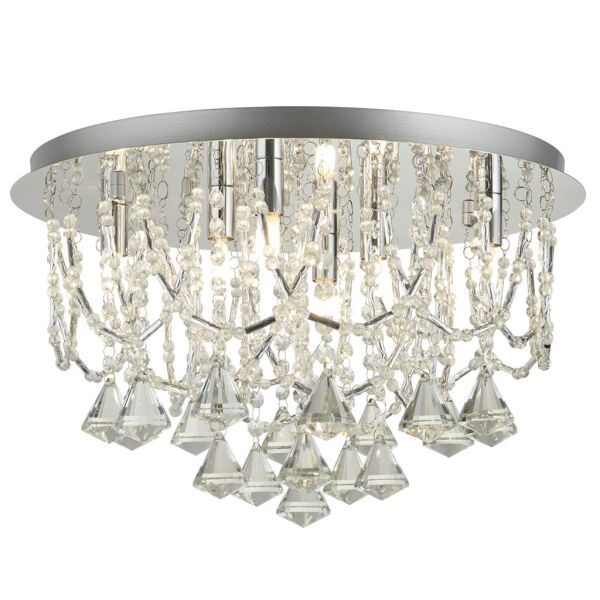 9986-6CC Mela 6Lt Flush - Chrome with Clear kryształ Pyramid Drops Searchlight