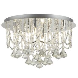 9986-6CC Mela 6Lt Flush - Chrome with Clear kryształ Pyramid Drops Searchlight
