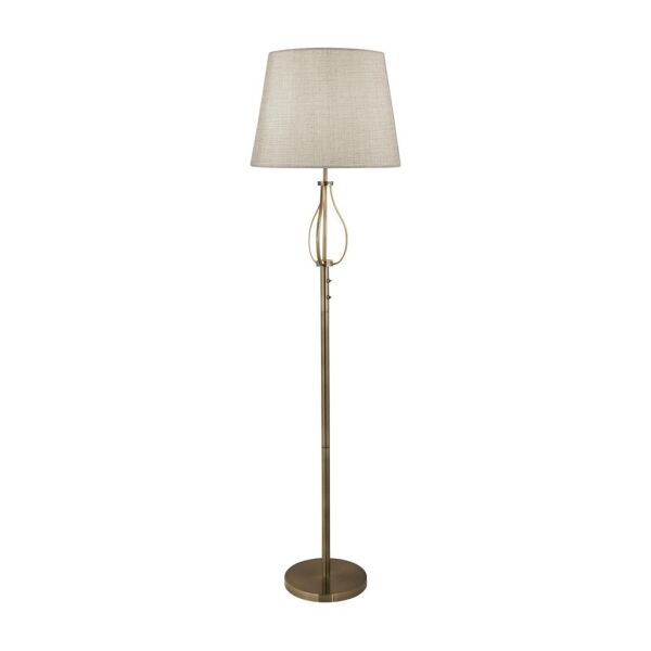 EU7485AB Vegas Floor Light- Antique Brass Metal & Cream Hessian Shade Searchlight