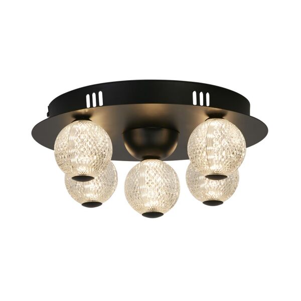 20923BK Asteroid Black Flush Ceiling Light With Clear Acrylic Balls Searchlight