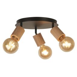 50211-3NA Spinny 3Lt Round reflektorek- drewno & czarny Metal Searchlight