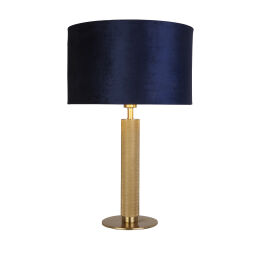 EU65721AZ London Table Lamp - Knurled Brass & Navy Velvet Shade Searchlight