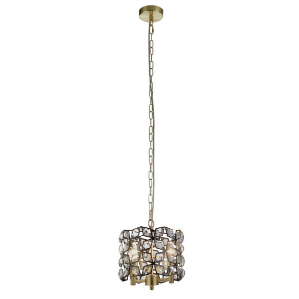 59811-2BSB Iris 2Lt 25cm Round Pendant- Black Metal, Crystal & Brass Searchlight