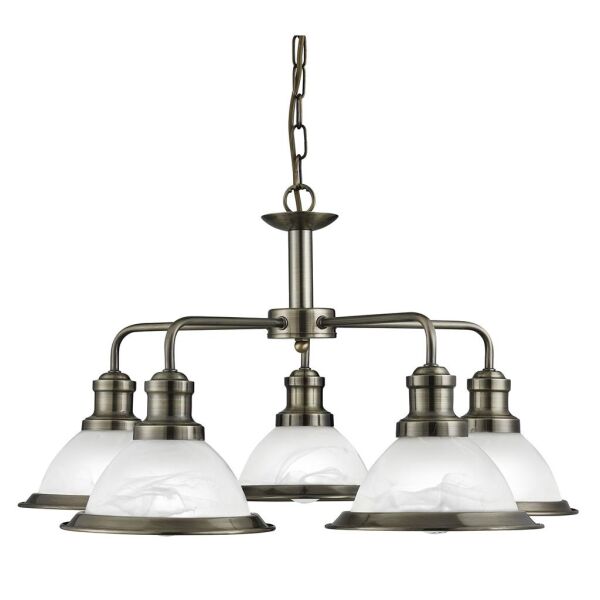 1595-5AB Bistro 5Lt Lampa wisząca - antyczny mosiądz & szkło Searchlight