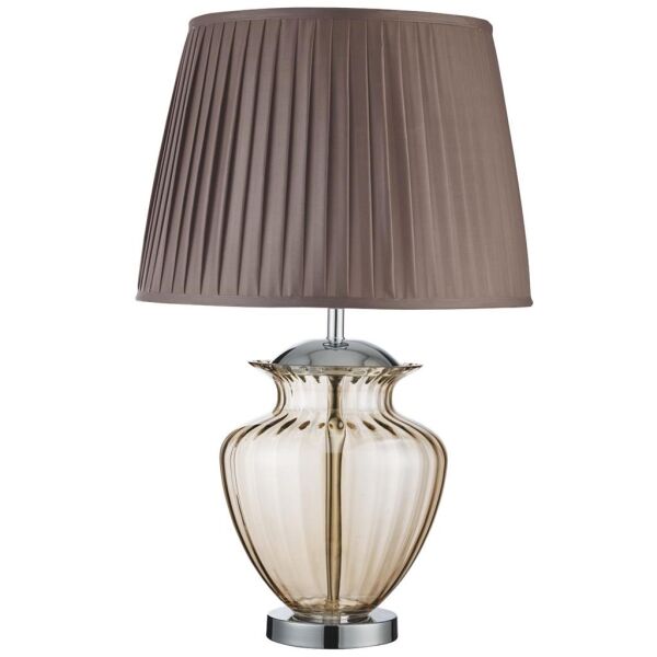 EU8531AM Elina Lampa stołowa - Amber szkło, Chrome, brązowy Pleated Shade Searchlight