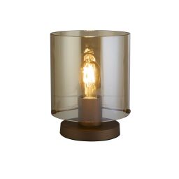 EU88913-1MO Sweden 1Lt Table Lamp, Mocha Metal with Amber Glass Searchlight