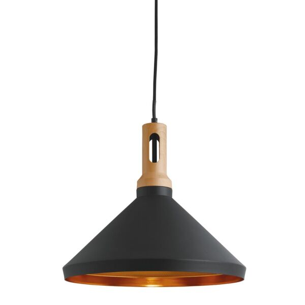 7051BK Wong Lampa wisząca - czarny with drewno Effect Cap Searchlight