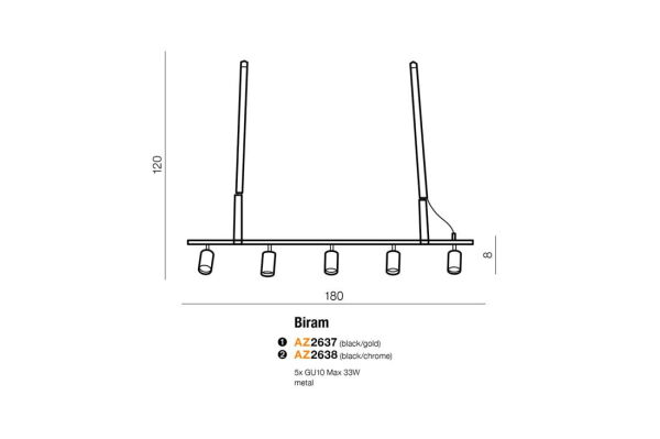 Lampa wisząca BIRAM czarna - chrom AZ2638 Azzardo