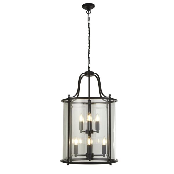 3068-8BK Lantern Grande 8Lt Lampa wisząca - czarny & Clear szkło Searchlight