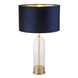 EU81712AZ Oxford Table Lamp - Glass, Brass, Navy Velvet Shade Searchlight