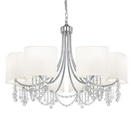 1058-8CC Nina 8Lt Lampa wisząca - Chrome, kryształ & biały abażur Searchlight