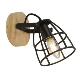 81698-1BK Vision Cage Round Kinkiet - Matt czarny & drewno Searchlight