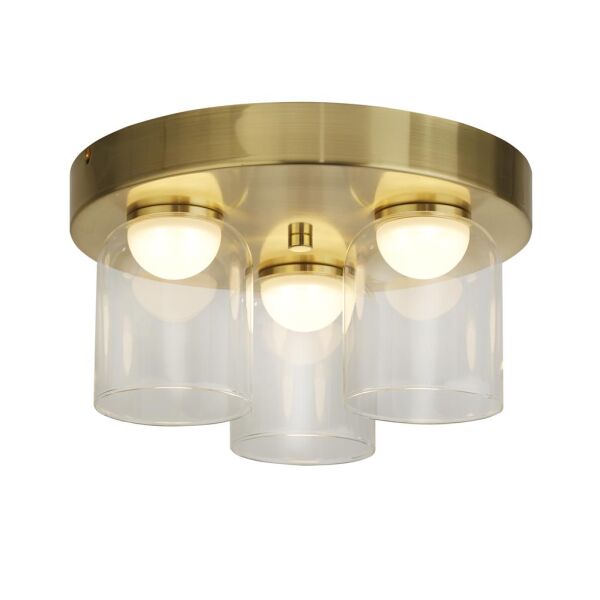 23083-3SB Highball LED 3Lt Flush , Satin Brass & Clear Glass IP44 Searchlight