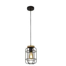 81953-1BK Vision Cage Lampa wisząca - Matt czarny & drewno Searchlight