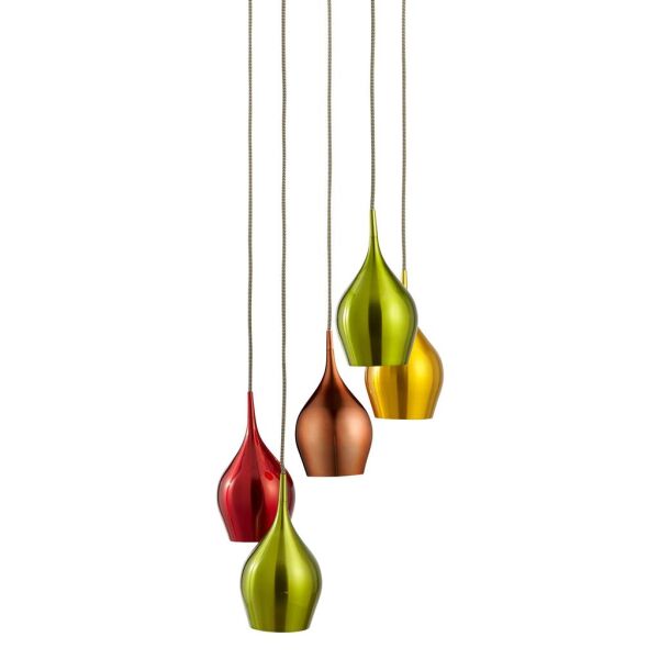 6465-5 Vibrant 5Lt Multi-Drop Lampa wisząca - Multi-Coloured Aluminium Searchlight