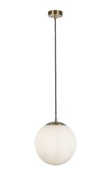 6077SB Atom II Single Globe Pendant Light - Opal Glass Shade Searchlight