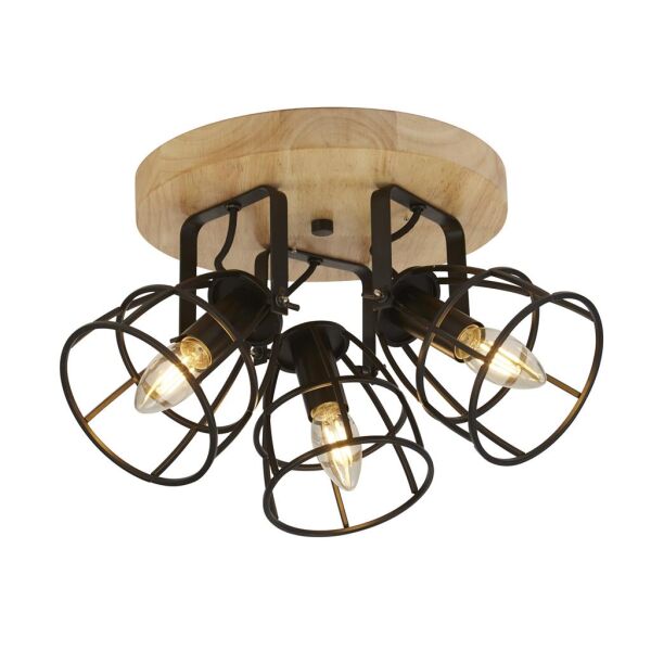 81698-3BK Vision 3Lt Cage Round Lampa sufitowa - Matt czarny & drewno Searchlight