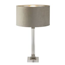 EU67521TA Scarborough Table Lamp- Crystal, Satin Nickel & Taupe Velvet Searchlight