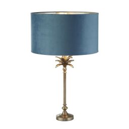 EU81210TE Palm Table Lamp - Antique Nickel Metal & Teal Velvet Shade Searchlight