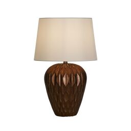 EU61420BZ Rosetta 1Lt Table Lamp, Bronze Resin and White Linen Shade Searchlight