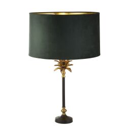 EU81211GR Palm Table Lamp - Black & Brass Metal & Green Velvet Shade Searchlight