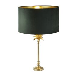 EU81210GR Palm Table Lamp - Satin Brass & Green Velvet Shade Searchlight