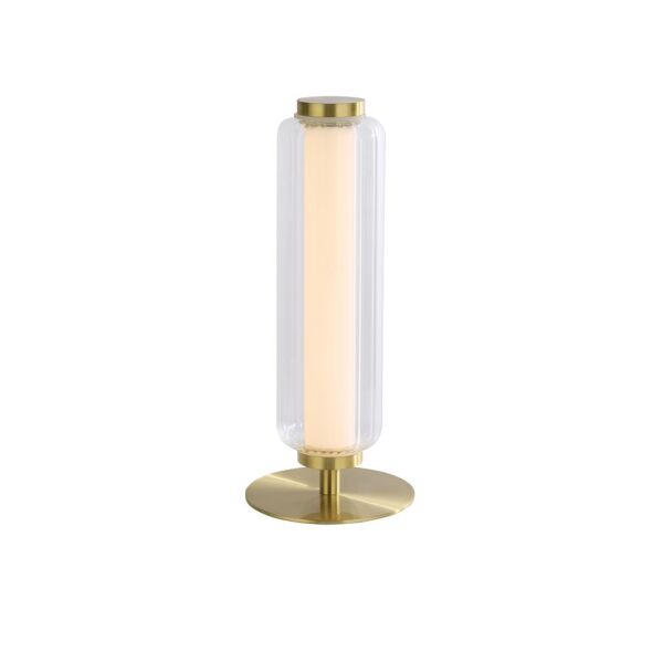 EU26251SB Mod LED Table Lamp, Satin Brass Metal, Opal Acrylic & Clear Searchlight