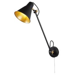 6302BK Swing Arm Adjustable Kinkiet - Matt czarny Metal & złoty Searchlight