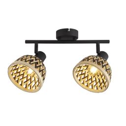 19931-2BK Lance 2Lt Spotlight Bar - Black Metal & Bamboo Shade Searchlight