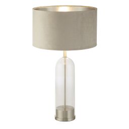 EU81713TA Oxford Table Lamp - Glass, Satin Nickel, Taupe Velvet Shade Searchlight