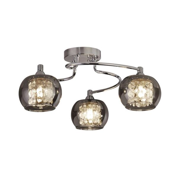 60445-3SM Lovell 3Lt Flush- Chrome Metal, Smoked Glass & Crystal Glass Searchlight