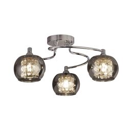 60445-3SM Lovell 3Lt Flush- Chrome Metal, Smoked Glass & Crystal Glass Searchlight