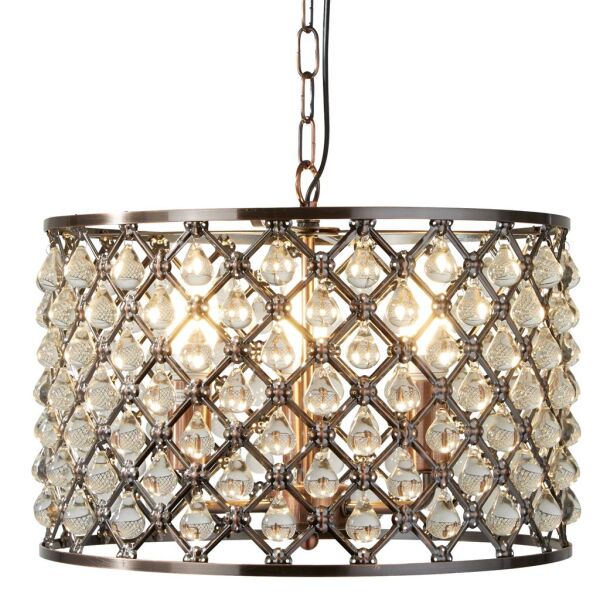 7813-3CU Marquise 3Lt Drum Pendant - Antique Copper Metal & Glass Searchlight