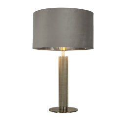 EU65721GY London Table Lamp- Knurled Satin Silver & Grey Velvet Shade Searchlight