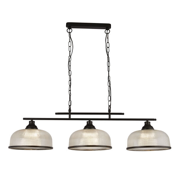 3593-3BK Highworth 3Lt Pendant - Black Metal & Holophane Style Glass Searchlight