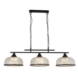 3593-3BK Highworth 3Lt Pendant - Black Metal & Holophane Style Glass Searchlight