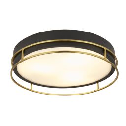 62013-3PB Phoenix 3Lt Flush - Black, Brass Metal & Frosted Glass Searchlight