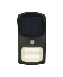 67420BK-PIR Solar Outdoor Wall Light - Black Metal & White Polycarbonate Searchlight